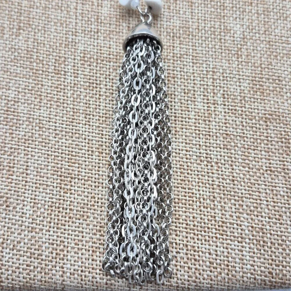Simply Vera Wang Sliver Tone Glass Bead Natural Stone Tassel Pendant Necklace